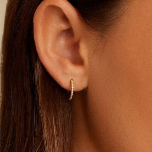 Perfect Everyday HUGGIES Gold Pave "Diamond" huggies w/cz High Quality hoops - Picture 8 of 14